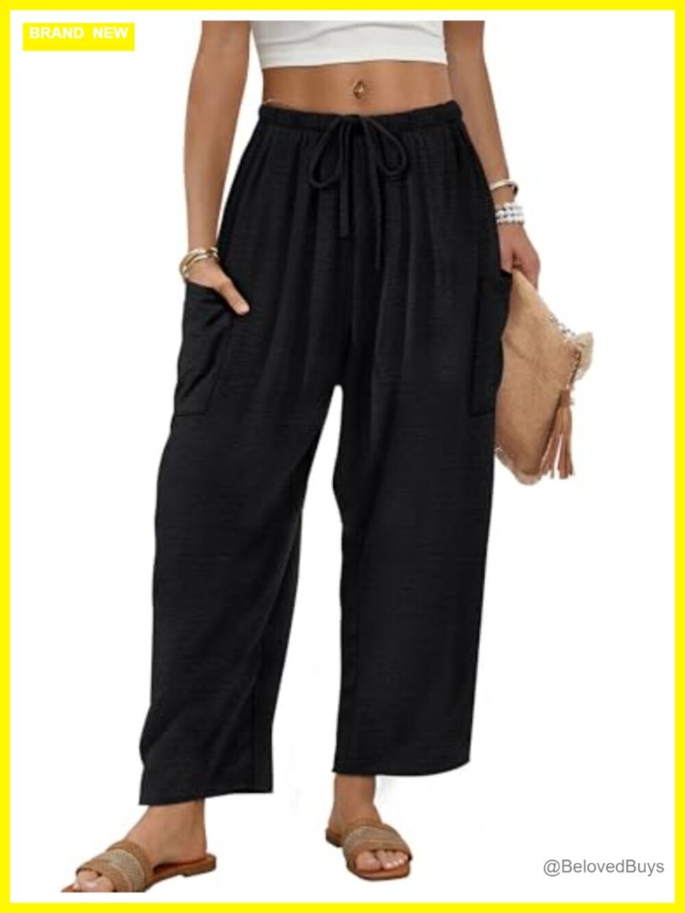 Sampeel Wide Leg Palazzo Barrel Pants Drawstring Elastic Waist Pockets